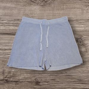 Soft Ribbed Light Blue Women's Athletic Shorts with Drawstring